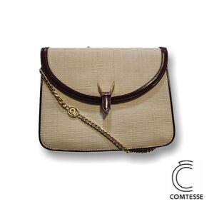 Comtesse RARE Cream Horsehair Bordeaux Leather & Gold Two-Way Vintage Bag, VGUC